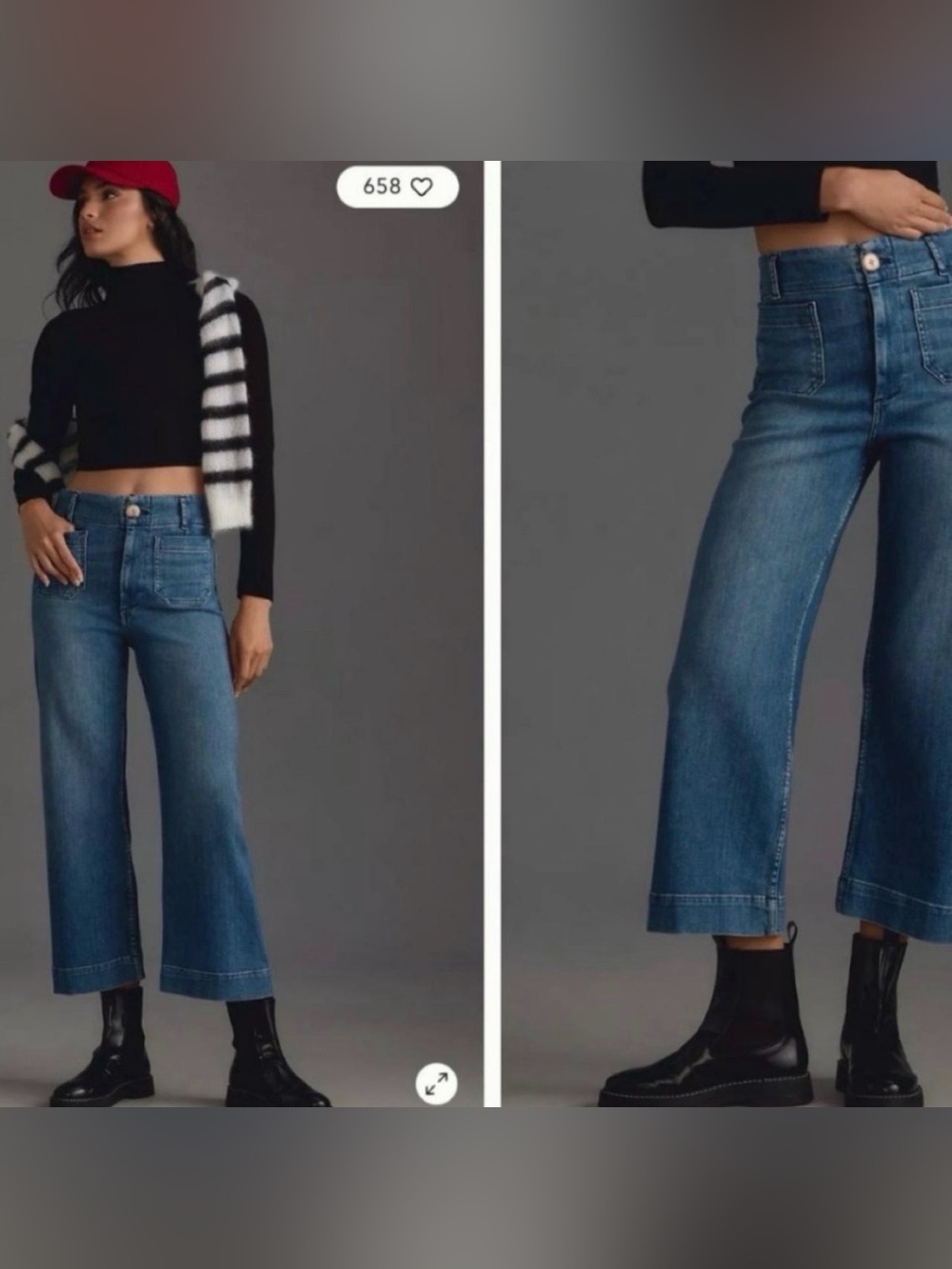 Maeve Cropped Wide-Leg Jeans in Medium Blue Denim